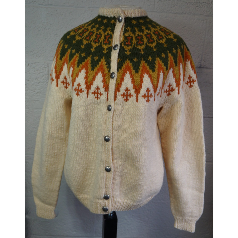 Vintage 1970s Turi Of Norway Tan Fair Isle Cardigan Size Large